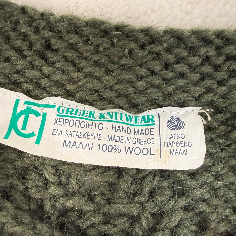 Vintage Hand Made Greek Knitwear Wool Chunky Sweater Cardigan Women XL Green - Picture 2 of 8